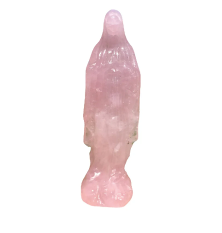 Mother Mary Rose Quartz Carving  Open Eye Crystals