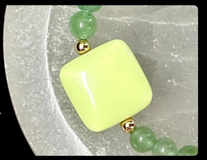 Abundance Bracelet (Aventurine with Lemon Chrysoprase Square Timepiece- Gold Knot)